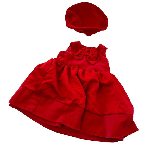 Baby Girls Red Carters 2-Piece Dress & Hat Set Size 6M Christmas Holiday Velvet - Picture 8 of 12